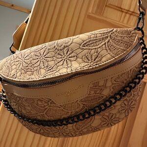 Beige Lace Crossbody Bag